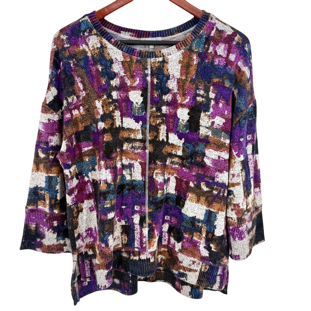Habitat Sz Small Wearable Art Knit Sweater Blouse Shirt Top Purple Artsy